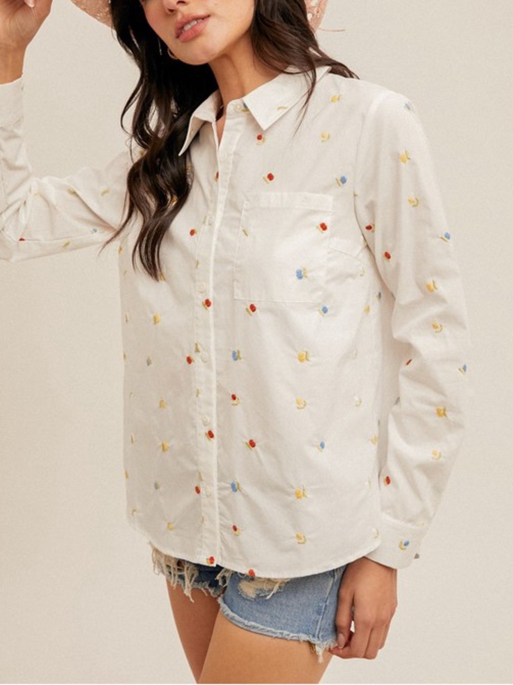 EMBROIDERED BUTTON DOWN POPLIN SHIRT
